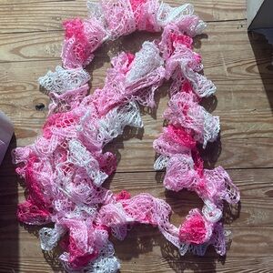 Pink and White Ruffled Scarf